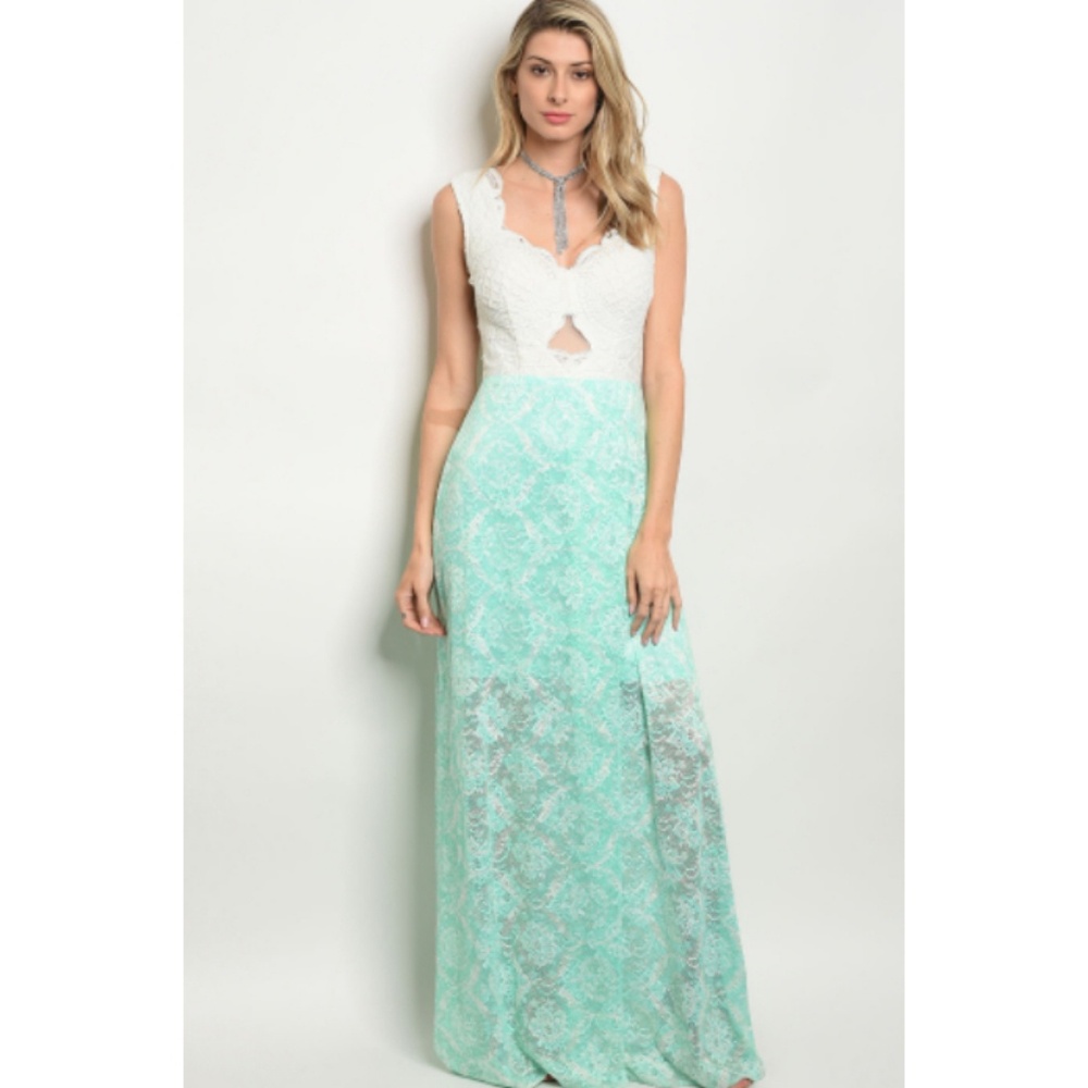 White and mint maxi dress - Picture 2 of 8